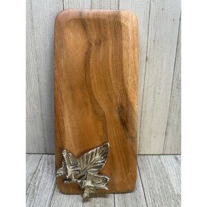 Vintage Wooden Cheese Board Tray Trivet with Silver Dragon Flies 11"x5.25" India